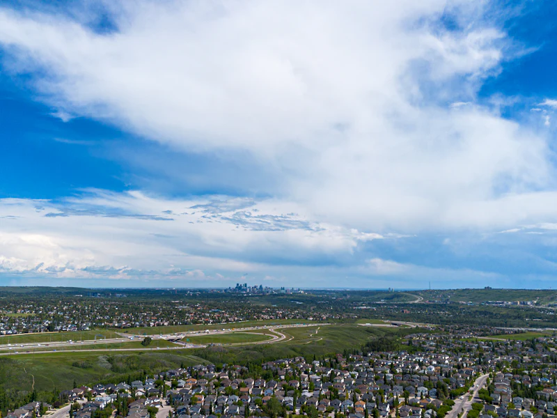 Aerial view of a Calgary residential community