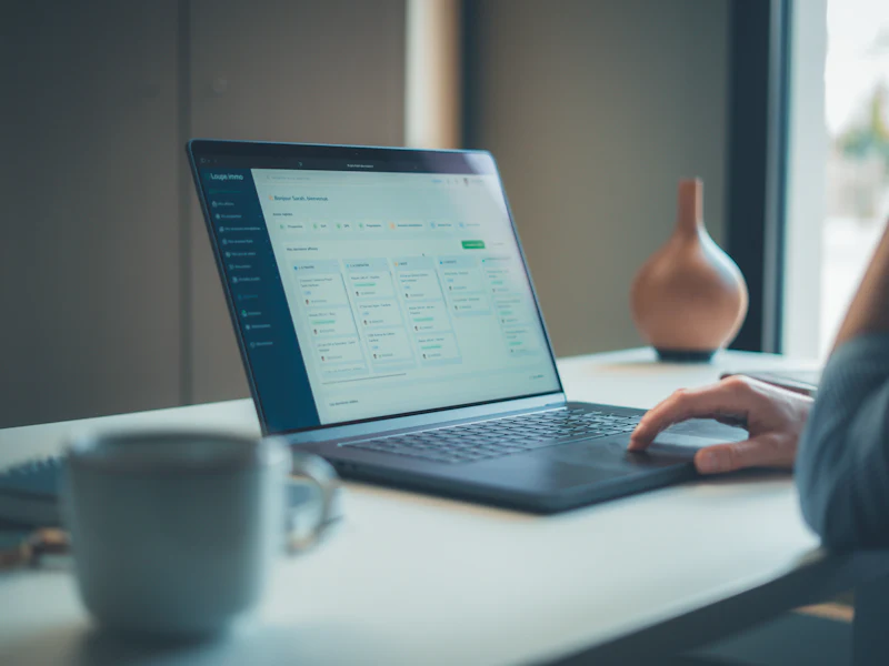 Person using a laptop at a bright workspace
