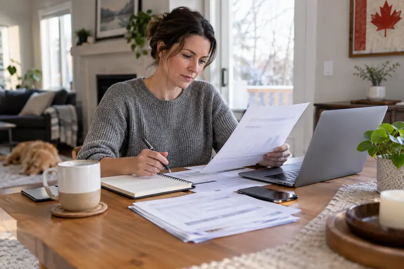 Person reviewing payment records beside a laptop